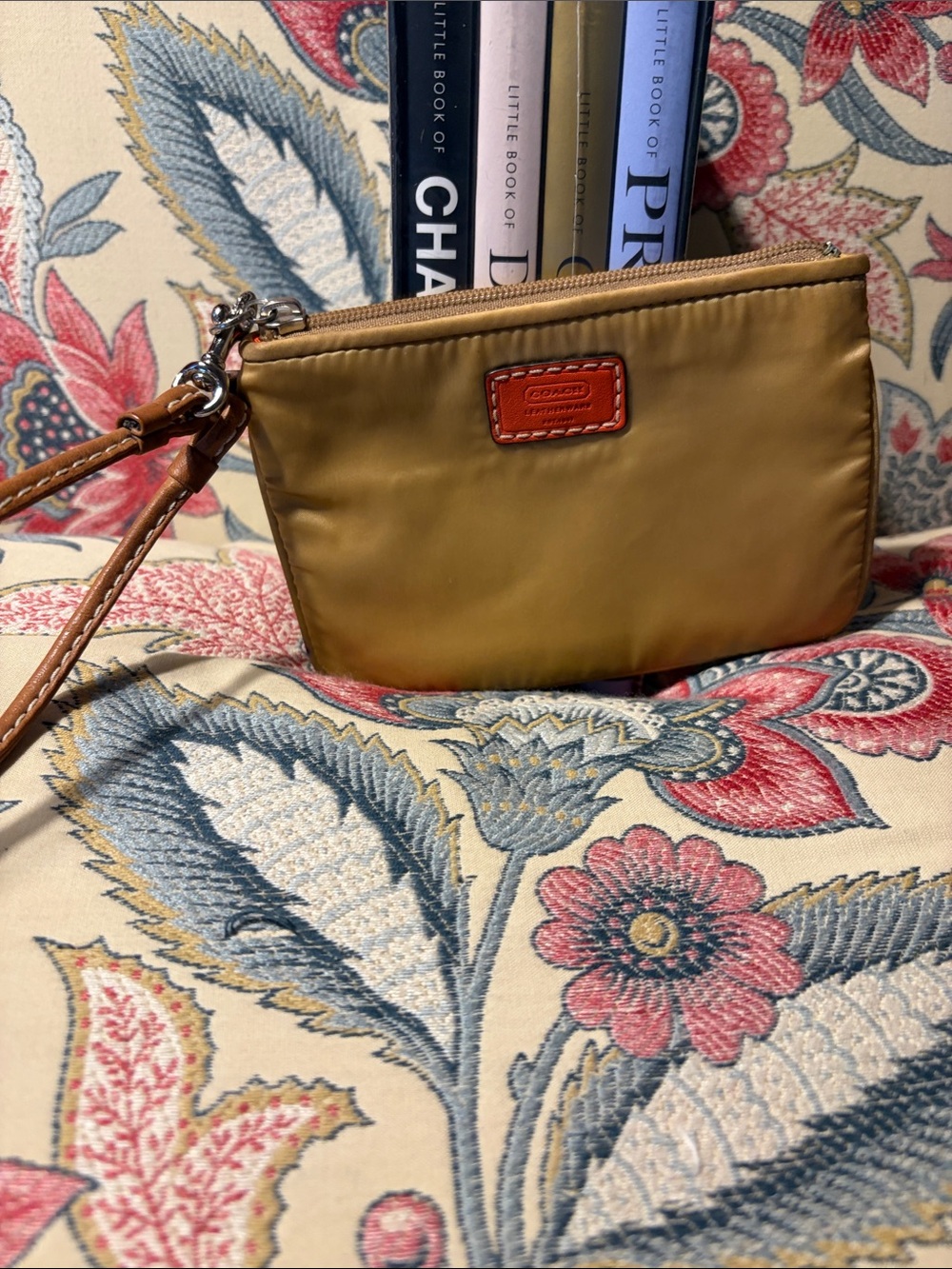 Coach Mustard Nylon Wristlet with Brown Leather Trim. No call-outs